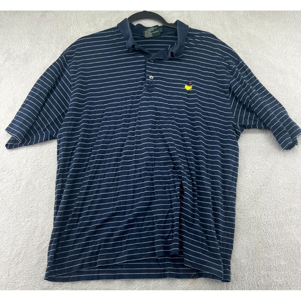 Masters Clubhouse Collection Polo Shirt Mens Large Navy Blue Striped Golf